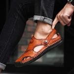 Rojeam Men's Closed Toe Leather Beach Sandals