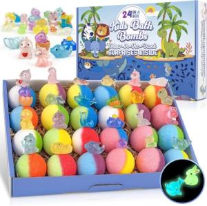 24 Glow-in-the-Dark Kids Bath Bombs with Toys