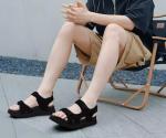 Men's Orthopedic Leather Hiking Sandals, Size 10 Black