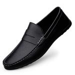 Men's Black Casual Leather Slip-On Loafers Size 10