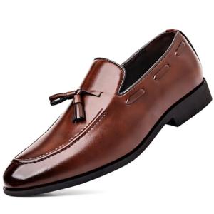 Men's Brown Leather Slip-On Dress Loafers Size 13