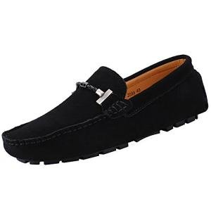 Jamron Men's Suede Buckle Loafers in Black