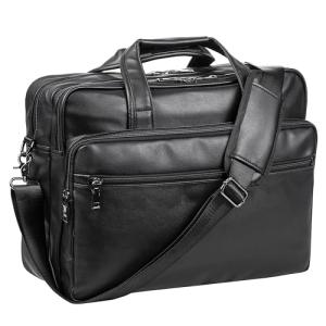 Seyfocnia Black Leather 15.6 Inch Laptop Bag