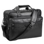 Seyfocnia Black Leather 15.6 Inch Laptop Bag