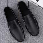 Men's Black Casual Leather Slip-On Loafers Size 10