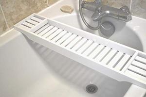 Bamboo Bath Tub Rack and Organizer - White