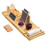 Extendable Bamboo Bath Tray with Wine Glass Holder