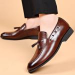 Men's Brown Leather Slip-On Dress Loafers Size 13