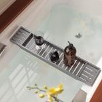 Vencier Grey Bamboo Bath Tub Storage Rack