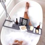 Extendable Bamboo Bath Tray with Wine Glass Holder