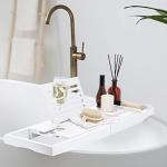 Woodluv Bath Tray, Extendable Bath Caddy Trays for Bathtub Accessories with Tablet Phone Slots, Candle Mug/Cup Holder, Bathroom Organiser, Bath trays for across the bath with Soap Holder, White