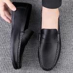 Men's Black Casual Leather Slip-On Loafers Size 10