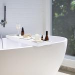 Woodluv Bath Tray, Extendable Bath Caddy Trays for Bathtub Accessories with Tablet Phone Slots, Candle Mug/Cup Holder, Bathroom Organiser, Bath trays for across the bath with Soap Holder, White