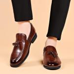 Men's Brown Leather Slip-On Dress Loafers Size 13