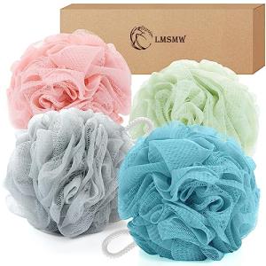 4 Pack Bath Poufs - Exfoliating Luffa Sponges