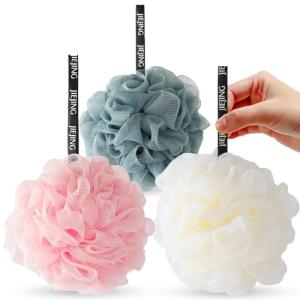 3 Ultra Soft Loofah Shower Puffs - Exfoliating Sponges