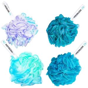 REFRESHKO Set of 4 Blue Loofah Bath Puffs