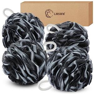 4 Pack Charcoal Exfoliating Bath Poufs