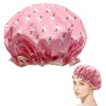 Pink Bird Waterproof Shower Cap for All Hair Types