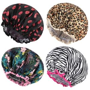 Abeillo 4 Pack Reusable Waterproof Shower Caps