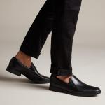 Clarks Men's Black Leather Loafers, Size 13 UK
