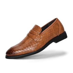 Men's Brown Slip-On Weave Dress Loafers