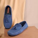 Men's Blue Suede Loafers by Silver Street London
