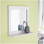 White Wall-Mounted Bathroom Mirror with Shelf