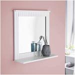 White Wall-Mounted Bathroom Mirror with Shelf