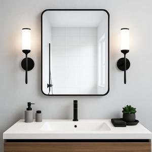 Stylish Black Wall-Mounted Rectangle Mirror, 55x75cm