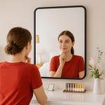 Stylish Black Wall-Mounted Rectangle Mirror, 55x75cm