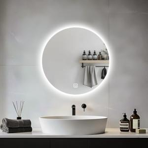 LED Backlit Round Bathroom Mirror with Dimmable Lighting