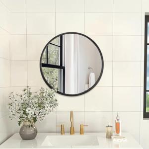 Small Black Round Wall Mirror with Metal Frame
