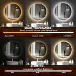 LED Backlit Round Bathroom Mirror with Dimmable Lighting