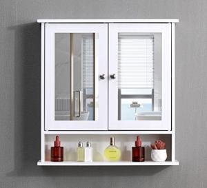 White Bathroom Wall Cabinet with Mirrored Doors