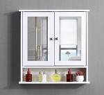 White Bathroom Wall Cabinet with Mirrored Doors
