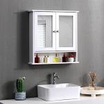 White Bathroom Wall Cabinet with Mirrored Doors