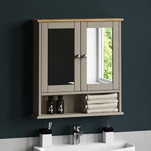 Grey & Oak Mirrored Double Door Bathroom Cabinet