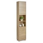 VonHaus Tall Oak Bathroom Cabinet with Slatted Design