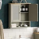 Grey & Oak Mirrored Double Door Bathroom Cabinet