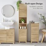 VonHaus Tall Oak Bathroom Cabinet with Slatted Design