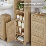 VonHaus Tall Oak Bathroom Cabinet with Slatted Design