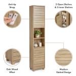 VonHaus Tall Oak Bathroom Cabinet with Slatted Design