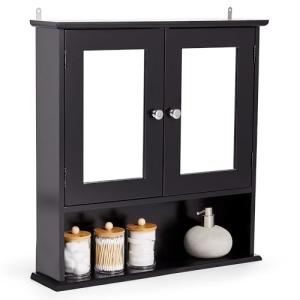 Black Bathroom Mirror Cabinet with Storage & Shelves