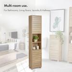VonHaus Tall Oak Bathroom Cabinet with Slatted Design