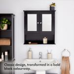 Black Bathroom Mirror Cabinet with Storage & Shelves