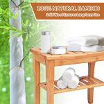 Bamboo Shower Bench with Storage Shelf & Non-Slip Feet