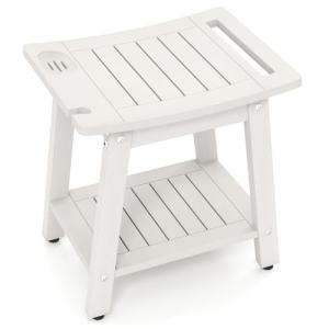 COSTWAY Waterproof Shower Bench with Storage Shelf