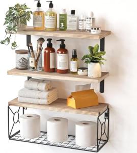 Pipishell Floating Shelves with Wire Basket Set