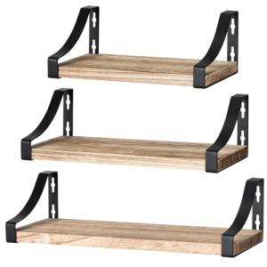 Rustic Paulownia Wood Floating Shelves Set of 3